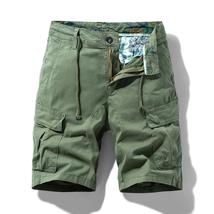Men's olive green cargo shorts with tactical pockets and durable cotton twill fabric