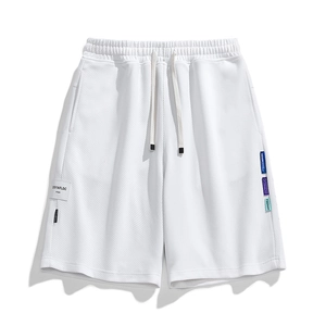 Pantaloncini casual bianchi a nido d'ape con coulisse, tasche e nastro laterale decorativo