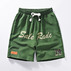 Men Casual Shorts Polyester Breathable Quick Dry Elastic Drawstring Waist Letter Print Sporty Loose Summer Bottoms For Men