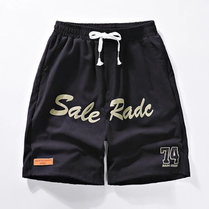 Men's black ice silk breathable quick-dry shorts featuring NASA graphic print