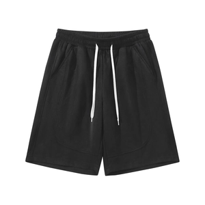 Mens casual lightweight faux suede shorts with drawstring elastic waist in black