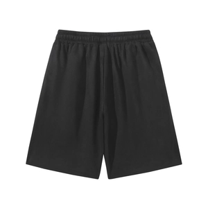 Men's breathable suede fabric casual shorts in solid black color with elastic waistband