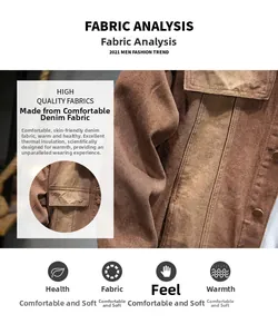 Dettaglio del tessuto denim marrone con trama diagonale e finitura lavata naturale