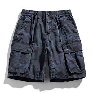 Relaxed fit camo cargo shorts with elastic drawstring waist and large side pockets