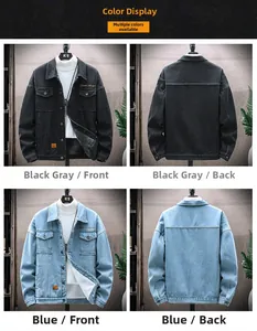 Detailed color display of men's fleece denim jackets in black gray and classic blue colors