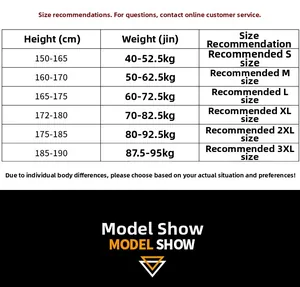 Size chart table for denim jacket showing height and weight recommendations from S to 3XL