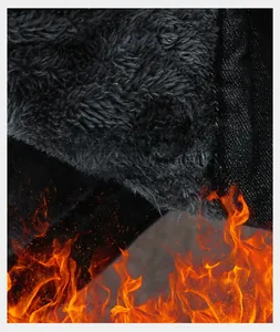 Detail of warm thick fleece lining and durable denim fabric on casual winter jacket