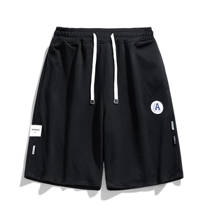 Short de sport décontracté noir pour homme avec taille élastique et écussons rétro