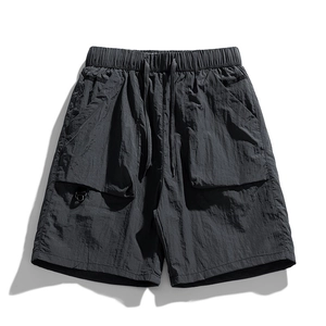 Men Quick Drying Cargo Shorts Loose Fit Outdoor Casual Utility Shorts Multi Pockets Elastic Waist Drawstring Summer Beach Bottoms For Men