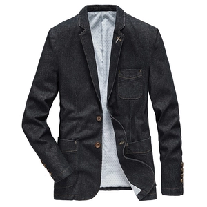 Blazer en Jean Homme Coupe Ajustée Coton Mélangé Avec Surpiqûres Contrastées Veste Business Casual Col à Revers Travail
