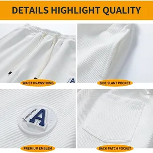 Short décontracté blanc pour homme avec taille élastique à cordon et rayures texturées