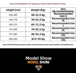 Detailed size chart for denim jacket showing height and weight recommendations from S to 3XL