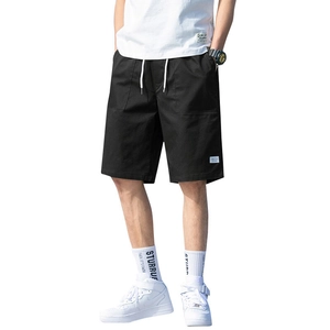 Men's black cotton cargo shorts with adjustable drawstring and relaxed straight fit