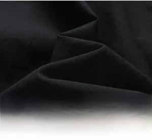 Macro view showing the fine texture and thick weave of the dark black textile shirt fabric