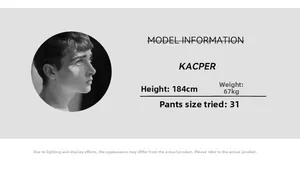 Infos mannequin pour short homme : Kacper, 184cm, 67kg, portant un pantalon taille 31