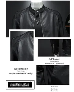 Détails de la veste de moto montrant le col officier et les poignets zippés