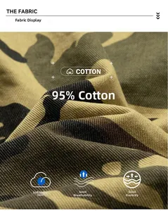 Macro shot of 95% cotton camouflage fabric showing twill weave and soft texture
