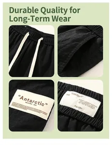 Men's casual black cargo shorts with elastic drawstring waist and side pocket details