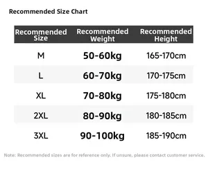 Comprehensive size chart for men's casual shorts showing M to 3XL height and weight guides