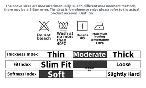 Detailed laundry care symbols and fabric parameters chart for summer casual cargo shorts
