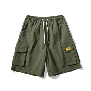 Men Casual Cargo Shorts Loose Fit Elastic Waist Drawstring Multi-Pocket Shorts Straight Leg Summer Tactical Work Bottoms