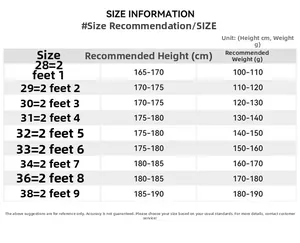 Size information table for men's shorts and cargo pants from size 28 to 38 in cm and kg