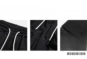 Detail showing elastic waistband with white drawstrings and premium ice silk fabric texture