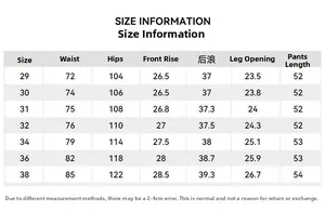 Detailed size chart for men cargo shorts with waist hip and length measurements
