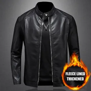 Veste de motard en simili cuir coupe slim pour homme avec doublure polaire chaude