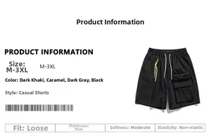 Detail of black ice silk cargo shorts with drawstring waist and zip pocket on white background