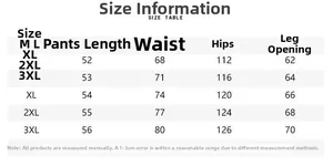 Size chart table for ice silk cargo shorts showing measurements from M to 3XL