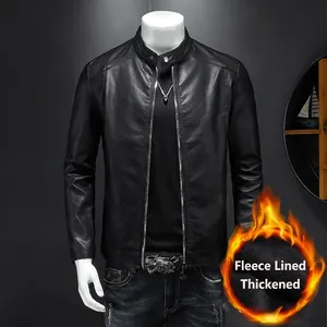 Veste de motard en cuir pour homme coupe ajustée avec doublure polaire et col montant