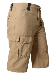 Khaki taktische Cargoshorts für Herren mit Multi-Taschen-Design aus robustem Canvas