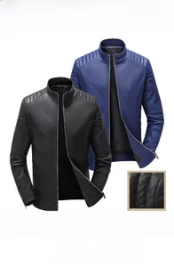 Détails des épaules d'une veste en cuir PU avec coutures horizontales et poignets zippés