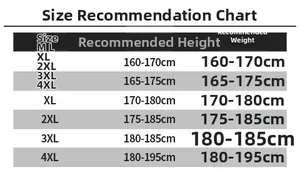 Size chart for men's leather jacket showing height and weight recommendations M to 4XL