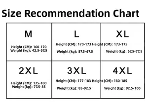 Men's hooded winter coat size chart guide with height and weight measurements in CM