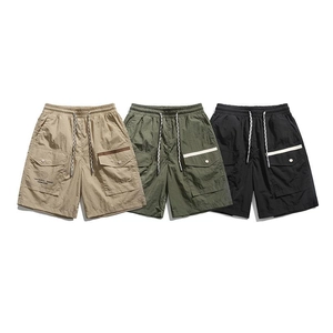 Men Casual Cargo Shorts Loose Fit Bamboo Fiber Summer Beach Shorts With Drawstring Elastic Waist Letter Print Bottoms