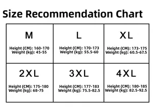 Detailed men's winter hooded jacket size chart with height and weight recommendations
