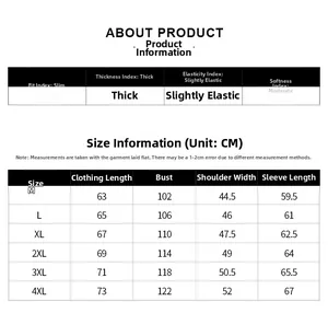 Size chart for men's fleece hoodie showing detailed measurements from M to 4XL sizes