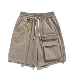 Men's ice silk cargo shorts with multi-pocket design and drawstring elastic waist