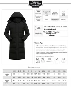Detailed size chart for mid-length winter puffer coats from size 3XS to 6XL with measurements