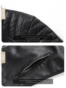 Détail des coutures matelassées à l'épaule et de la poche zippée sur la veste en cuir