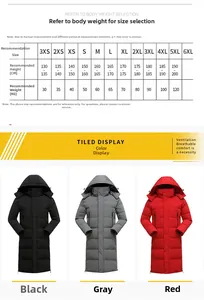 Detailed size chart and available colors for this unisex hooded winter puffer coat