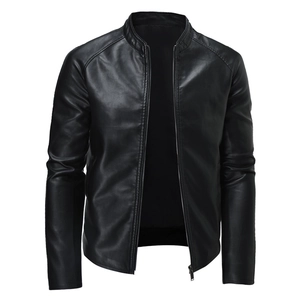 Men High Street Biker PU Leather Jacket Stand Collar Slim Fit Bomber Outerwear Black Faux Leather Motorcycle Zip Up Coat