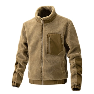 Men's Lamb Velvet Jacket Stand Collar Fleece Outdoor Casual Warm Zipper Outerwear Solid Color Fashion Urban Jacket Coat