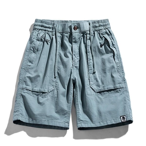 Men's Japanese Casual Cargo Shorts Multi-Pocket Loose Fit Cotton Summer Workwear Shorts With Drawstring Elastic Waistband
