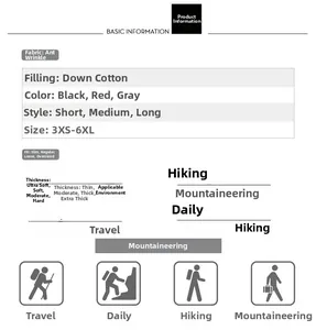 Detail specifications of long padded winter coat showing fabric and size info