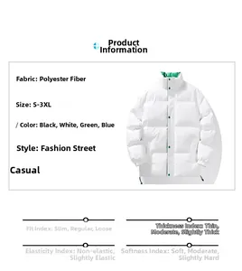 Detailed chart showing white windproof puffer jacket features and available colors