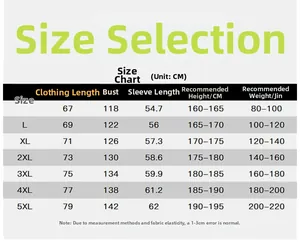 Detailed size chart for hooded puffer jacket with measurements from M to 5XL for ideal fit
