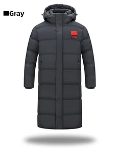 Detail of grey winter coat featuring an embroidered national flag and Chinese characters